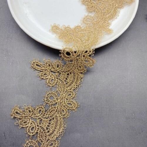 5-10Yds 6cm Wide Golden Wavy Hollw Style Fabric Diy Lace Wedding Fluorescent Lace Gold Thread Embroidery Lace Accessories Trim