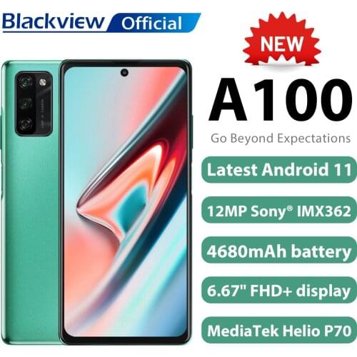 Blackview A100 Android 11 Smartphone 6GB+128GB Helio P70 6.67" 4680mAh Cellphone NFC Cellura 4G LTE Mobile Phone Fast Charge