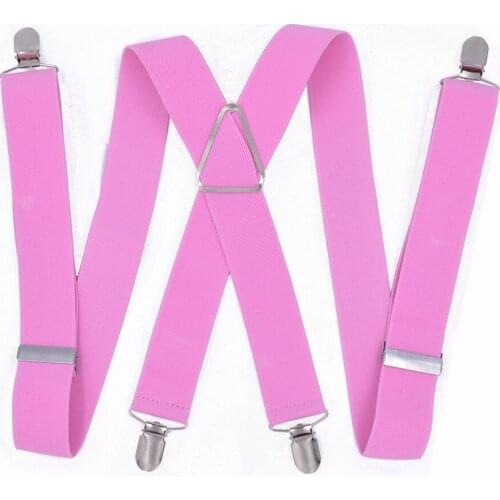 Large Size Suspenders big Men Adjustable Elastic X Back Pants Women Suspender for Trousers 55 Inch Clips on Pink