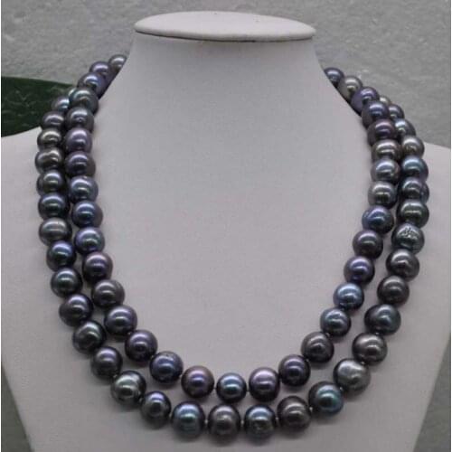 Big black freshwater pearl 2strands necklace magnetic clasp