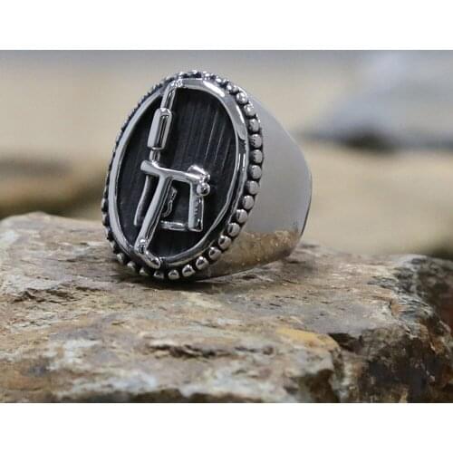 CFBulongs Personality Retro Tattoo Machine Ring Cool Stainless Steel Biker Finger Ring Punk Jewelry