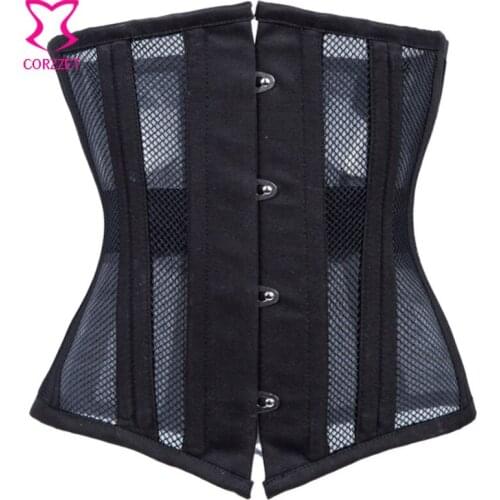 Black Mesh 22 Steel Boned Underbust Corset Plus Size Waist Slimming Corsets and Bustiers Sexy Gothic Lingerie Korsett For Women
