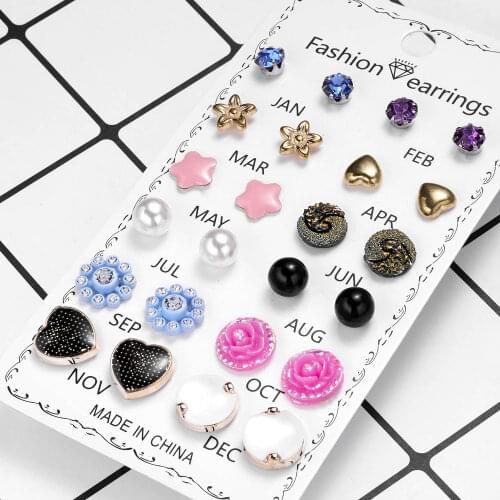 12 pairs/set Crystal Fashion Earrings Set Women Jewelry Accessories Piercing Ball Stud Earring kit Bijouteria brincos