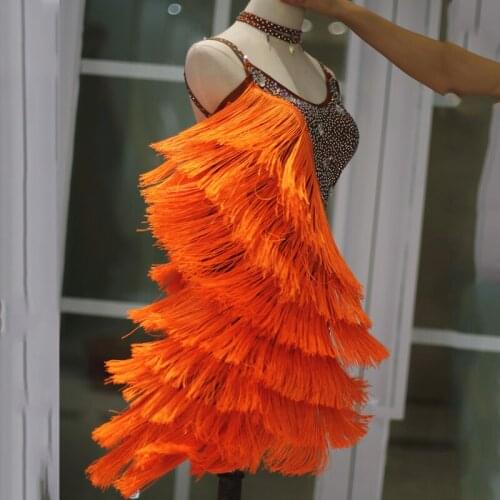 Beautiful! Kids Dresses For Girls Rhinestone Fringe Dress Thick Tassels Dance Wear Tango Dress Competition Latin Dress BL1662