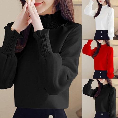 Fashion Female Autumn Solid Color Formal Office Long Sleeve Turtle Neck Warmer Blouse Tops
