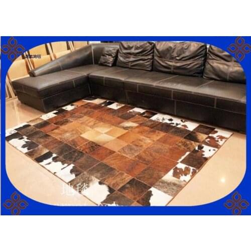 Fashionable art carpet 100% natural genuine cowhide leather carpet dryer