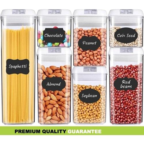 7pcs Airtight Food Storage Containers Set Plastic Jar Kitchen Pantry Clear Organization Sealed Cans Refrigerator Multigrain Tank