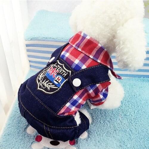 New Dog Clothes Pet Products Puppy Cat Costumes Lattice Four Legs With Jeans Onesies Jacket Spring Summer Autumn Wear DC616