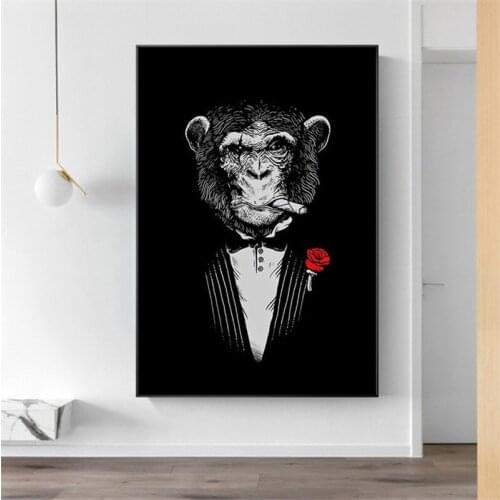 Monkey Smoking a Cigar Abstract Canvas Paintings On The Wall Art Posters And Prints Nordic Monkey in Suit Canvas Wall Pictures