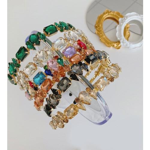 Fashion Colorful Gem Baroque Headband Luxury Women Rhinestone Head Hoop Full Crystal Alloy Thin Hair Hoop Vintage Hairbands New