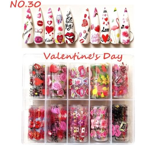 Valentines Nail Foil Transfer Stickers 10Rollls Valentines’ Day Nail Art Decorations Foils Romantic Love Heart Transfer Stickers