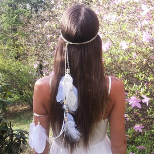 The Indian white Feather Headband Headdress Hair Rope Headwear Tribal Hippie Handmade Hair Accessories for Women 07