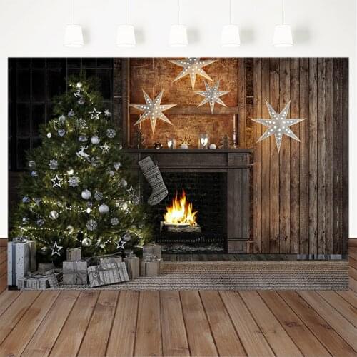 Christmas Photography Background Christmas Tree Gift Stars Fireplace Indoor Backdrop Decoration Props Banner For Photo Studio