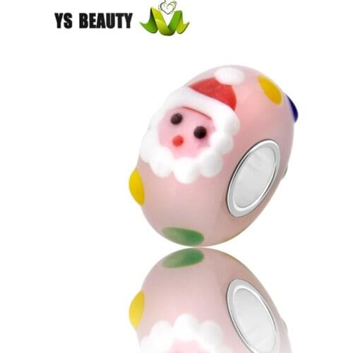 Christmas series sterling silver large hole glass beads hand painted glass beads fashion classic luxury jewelry charm bracelet