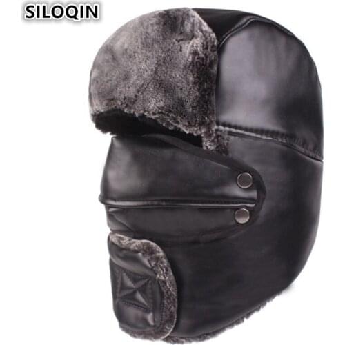SILOQIN Womens Earmuffs Caps Super Thick Warm Bomber Hats For Men And Women Winter PU Plush Warmer Windproof Hat Mens Ski Cap