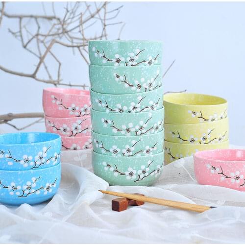 New Retro Floral Japanese Ceramic S Bowl Household Dessert Plate Ceramic Fruit Salad Bowl Bowl Dessert Bowl Reusable Tableware