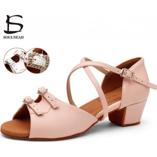 Girls Kids Salsa Dance Shoes White Pink Women Children Latin Dance Shoes Heel 3.5/4.5cm Soft Sole Modern Ballroom Dancing Shoes