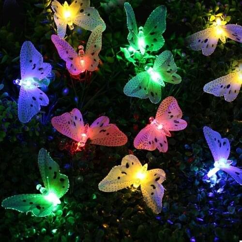 Butterfly Solar String Lights Outdoor String 12/20LED Outdoor Waterproof Festival Garden Fairy Lights Solar Powered Decorations