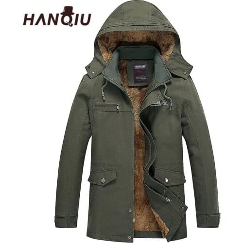 HANQIU Thick Trench Jacket Men 2020 New Winter Pure Cotton Men Trench Coat Hooded Solid Slim Fit Homme Trench Jaqueta Masculino