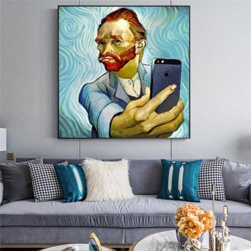 Van Gogh Selfie By phone Funny Canvas Paintings Abstract Wall Art Posters And Prints Portrait Of Van Gogh Pictures Home Decor