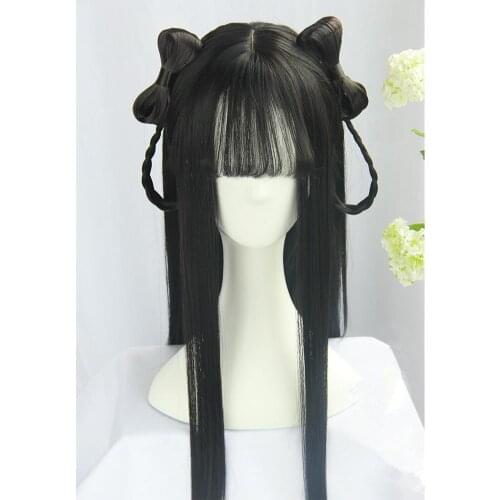 80cm black long anime hair for women butterfly style hair beautiful princess cosplay products halloween head wear for maid