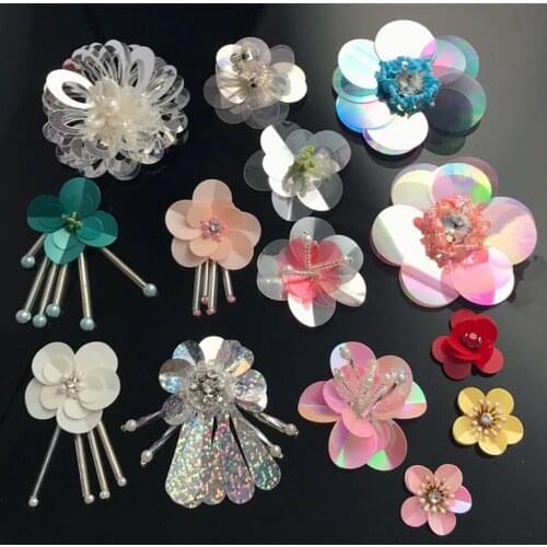 3D Handmade flowers beaded Patches for clothing DIY sew on sequins rhinestone parches floral embroidered applique patch for bags