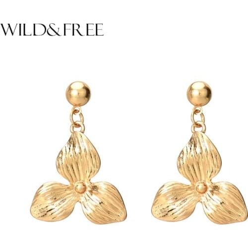 Wild&Free 2018 New Bohemian Flower Metal Drop Earrings Fashion Women Gold Silver Color Plant Dangle Drop Earring Pendant Jewelry