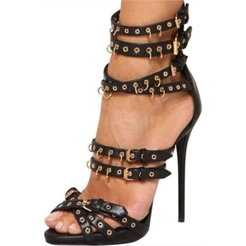 Gold Ring Women Summer Gladiator Sandals Spike High Heels Platform Sandale Buckle Strap Pumps Ladies Party Dress Shoes