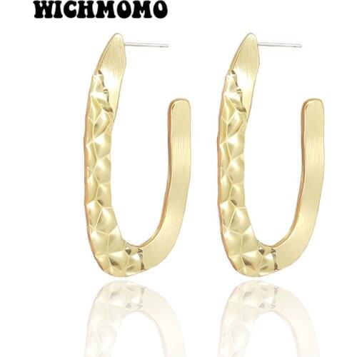 2019 New Fashion 63mm Aluminium Alloy Wire Drawing Geometric Embossed Earrings for Womens Fashion Jewelry Gifts Date and Party