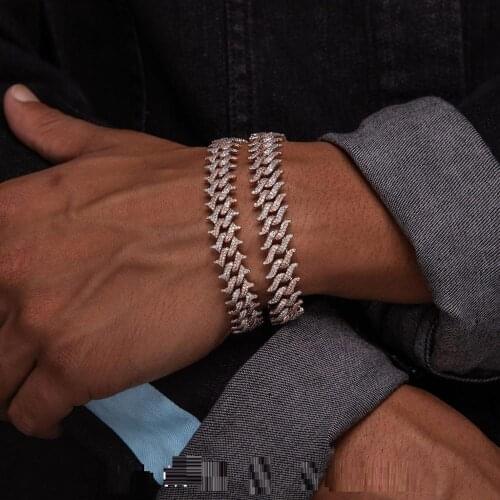 15MM Width Iced Out Bling Hip Hop CZ Spike Cuban Chain Men Bracelet Micro Pave 5A Cubic Zirconia Top Quality