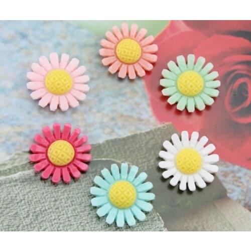 200pcs decoden daisy mum sunflower Resin Flower Cabochons cab 23mm mixed colors for cell phone decor,jewelry sets- 2 tones