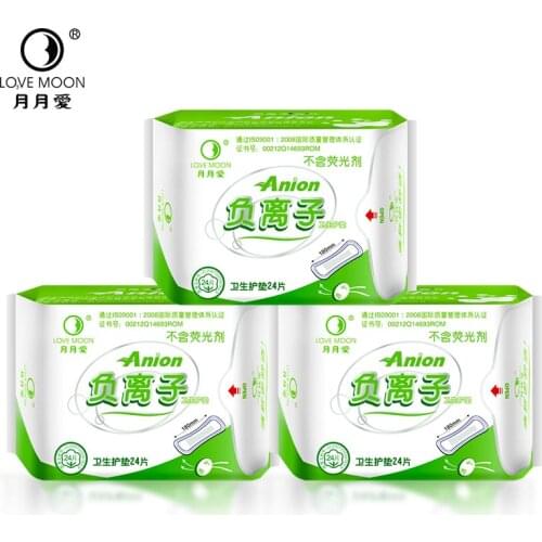3 Pack winalite love moon anion sanitary pads anion sanitary safety eliminate bacteria menstrual pads panty liner 72 pieces