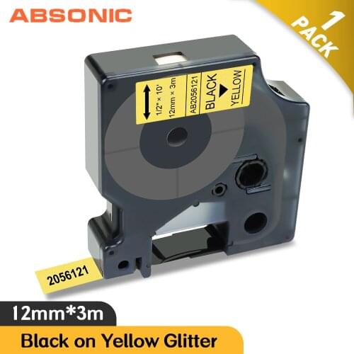 Absonic 12mm Label Tape Compatible Dymo D1 COLORPOP Labels 2056121 Black on Yellow Glitter for Dymo LabelManager 160 280 Printer