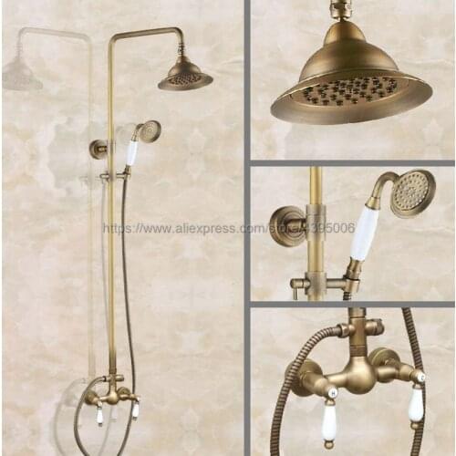Antique Brass Bathroom Shower Faucet Bath Faucet Mixer Tap With Hand Shower Head Set Wall Mounted Ban120