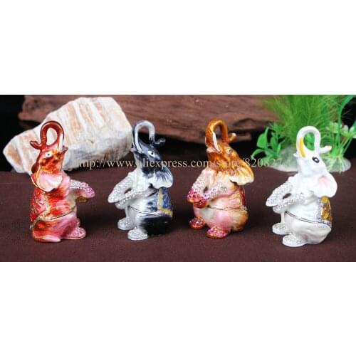 Antiques Elephant Box Handmade Crystal Metal Ring Holder Elephant Trinket Boxes Wedding Gifts Faberge Mini Elephant Trinket