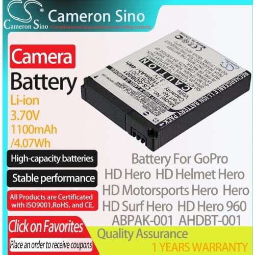 CameronSino Battery for GoPro Hero HD Hero HD Helmet Hero HD Motorsports Hero HD Surf Hero fits GoPro ABPAK-001 camera battery