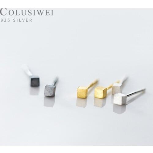 Colusiwei Hot Sale 925 Sterling Silver 3 Color Square Stud Earring for Women Fashion Anti-Allergy Ear Pin Fine Jewelry Brincos