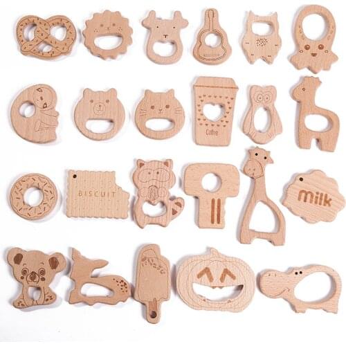 10 Pcs Wooden Teether Rodent Cartoon Animals Cute Bear Rabbit Elephant Montessori Educational Toys Block Newborn Gifts