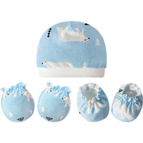 Baby Soft Cotton Gloves+Hat+Foot Cover Set Newborn Mittens Socks Beanies Cap Kit Infants Shower Gifts