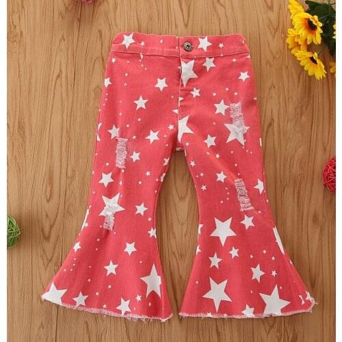 Children Girls Bell Bottom Flare Denim Jeans Toddler Infant Kids Jeans Toddler Baby Fashion Casual High Waist Wide Leg Jeans