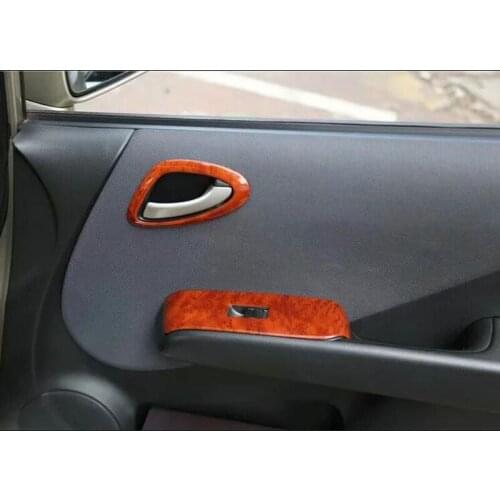 For Honda Fit Hatchback 2004-2007 4PCS Wood ABS Chrome Car Door Interior Handle Bowl Protector Cover Trim Moldings Car Styling