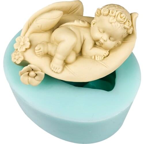 PRZY Sleeping Baby Candle Moulds Flower Baby Mold Silicone Newborn Mold Soap Molds Flower Fairy Clay Resin Moulds