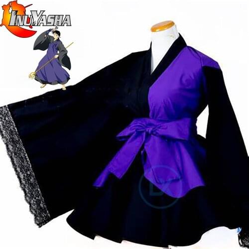 Anime Inuyasha Cosplay Costume Miroku Lolita Inuyasha Kimono Dress Full Sets Custom Made Female Girls Halloween