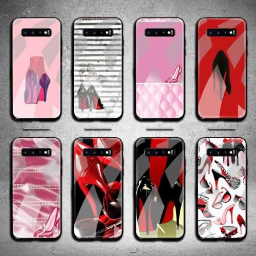 Red High Heel Shoe Phone Case Tempered Glass For Samsung S20 Plus S7 S8 S9 S10 Note 8 9 10 Plus
