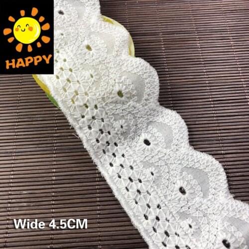 4.5CM Wide White Cotton Embroidery Lace Cloth Flowers Fabric Edge Curtain Trim DIY Dress Sewing Accessories