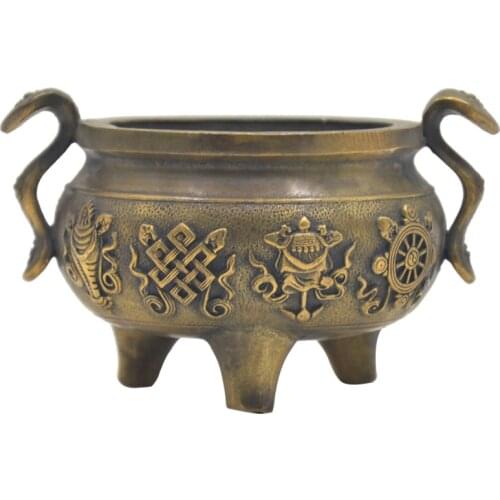 Copper antique eight treasures double ear incense burner Buddhist temple supplies aromatherapy furnace line incense coil