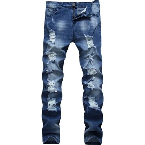 New Fashion Casual Mens SkinnyStretch Denim Pants Distressed Ripped Slim Fit Holes Jeans Trousers For Male Drop Shipping