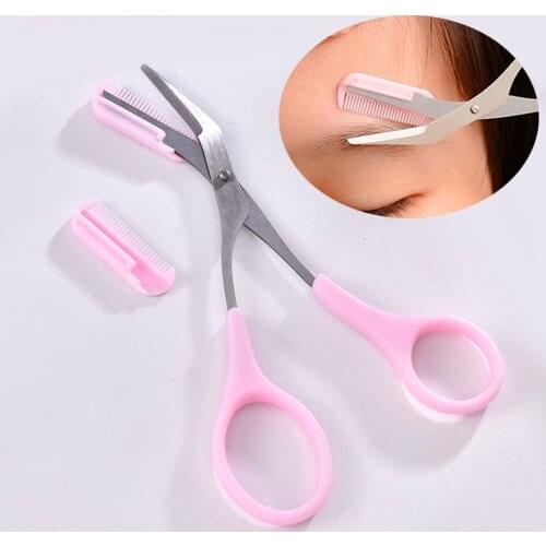 New 1 Pcs Eyebrow Trimmer Scissors Comb Eyelash Hair Scissors Clips Shaping Eyebrow Razor Grooming Wenk Beauty Trimmer