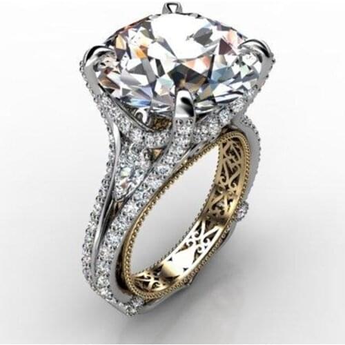 New Style Oversized Round Sparkling Zircon Womens Wedding Ring Luxury Womens Ring Hand Jewelry Prom Ring