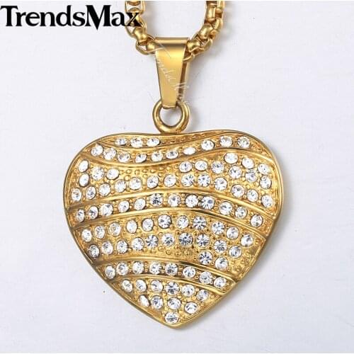 Mens Hip Hop Full Rhinestones CZ Heart Necklace Stainless Steel Pendant Necklace Dropshipping Jewelry 2018 KKN591